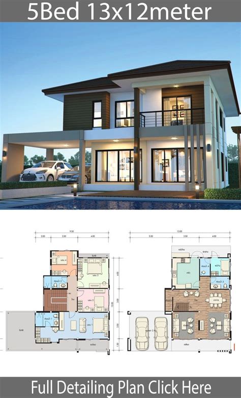 House Design Plan 13x12m With 5 Bedrooms Home Design With Plan