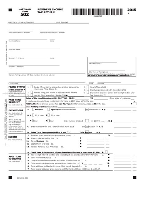 As of 2015, several versions of form 1099 are used, depending on the nature of the income transaction. Fillable Maryland Form 502 - Resident Income Tax Return ...