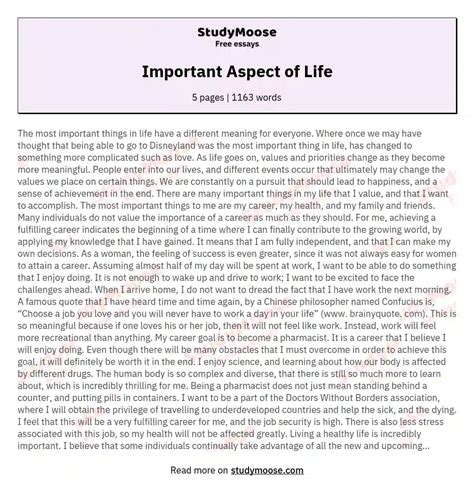 Important Aspect Of Life Free Essay Example