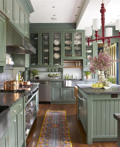 A rustic kitchen with oak cabinetry can be enhanced by the ambient lighting. 25 Best Kitchen Backsplash Ideas - Tile Designs for Kitchen: Sage Green Subway Tiles In Kitchen
