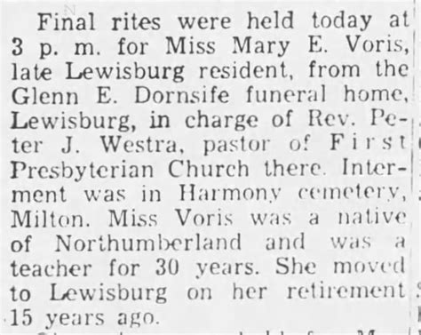 Mary Eliza Voris Funeral 1954