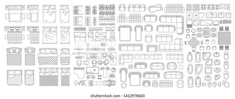 Set Linear Icons Interior Top View Stock Vector Royalty Free