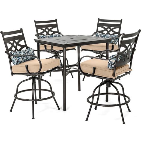 Hanover Montclair 5 Piece Steel Outdoor Bar Height Dining Set With