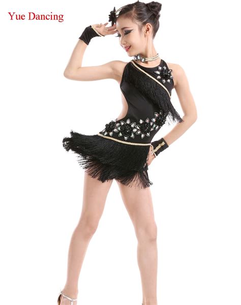 Tassel Latin Dance Dress Girls 110 160cm Salsa Fringe Dress Ballroom Dance Costume Tango Rumba