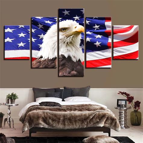 Canvas Painting Hd Prints Home Decor 5 Pieces American Flag Wall Art