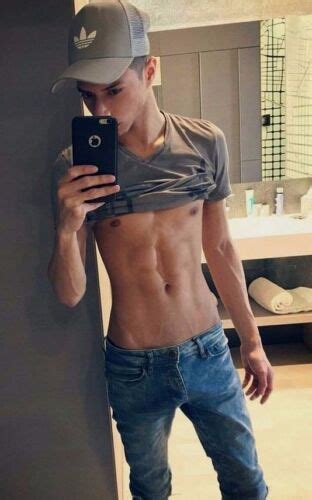 Shirtless Male Hot Guy Lifted Up Shirt Abs In Jeans Selfie Cute Photo