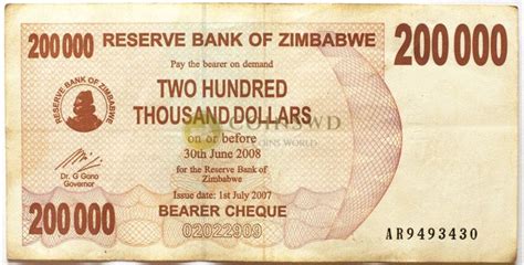 Zimbabwe Banknote 200 Thousand Dollars 2008 Xf 4782 1