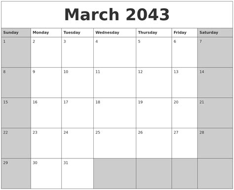 March 2043 Calanders