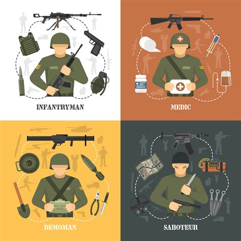 Military Army 4 Flat Icons Square 483442 Vector Art At Vecteezy