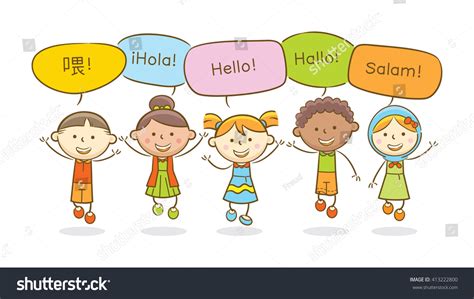 Doodle Illustration Multicultural Kids Saying Hello Stock Vector