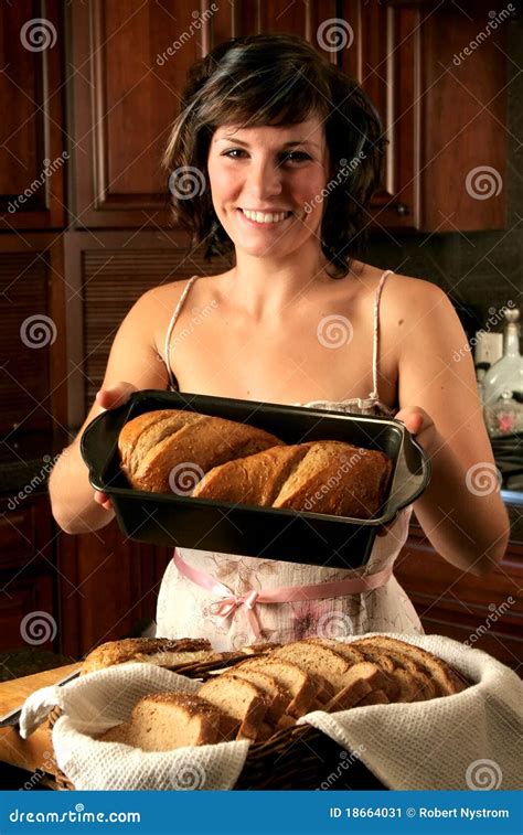 Woman Baking Bread Stock Image Image Of Baking Housewife