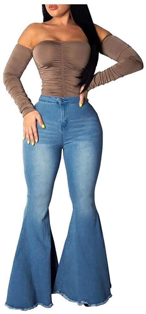 Bell Bottoms Jeans Classic High Waist Bootcut Flared Denim Pants Plus