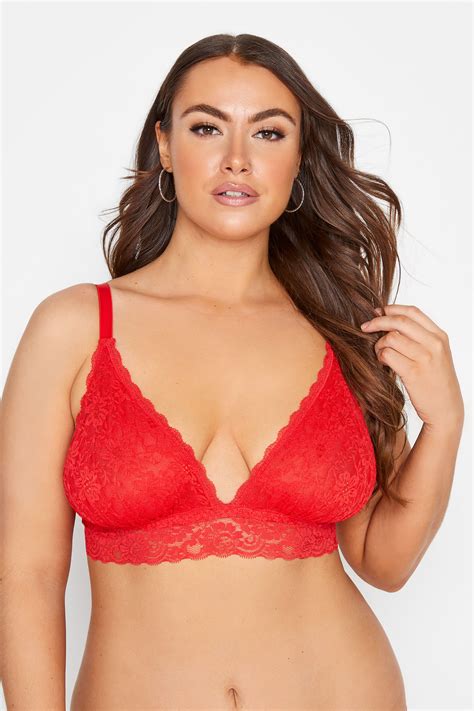 Plus Size Red Lace Triangle Bralette Lingerie Set Yours Clothing