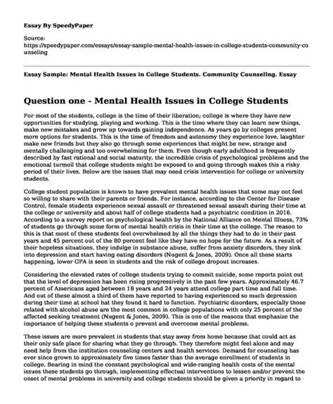 📌 Essay Sample Mental Health Issues In College Students Community