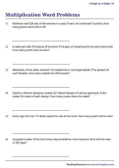 2 And 3 Digit Word Problems Multiplication Worksheets Worksheetscity