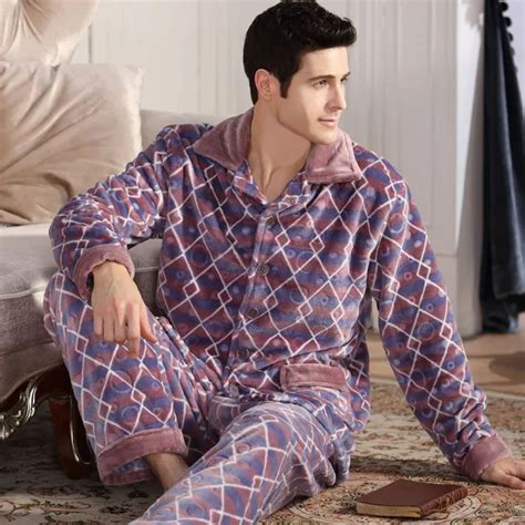 Winter Mens Warm Flannel Pajamas Long Sleeve Thick Fleece Sleep Lounge Set Male Soft Pyjama