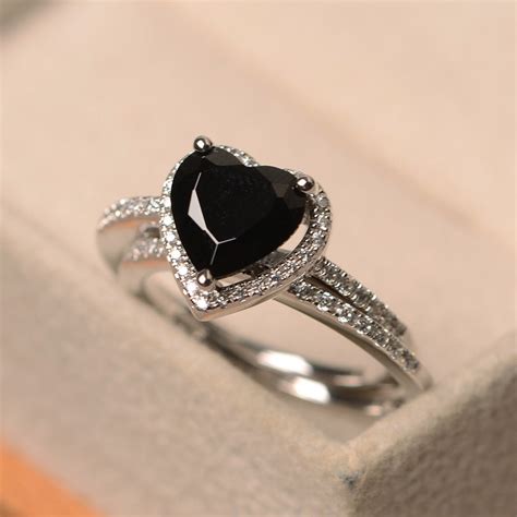 Black Spinel Engagement Ring 925 Sterling Silver Art Deco Ring Etsy