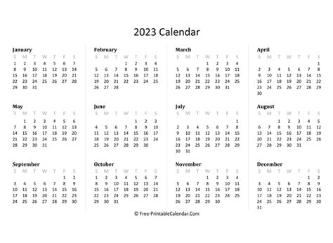 2023 Yearly Calendar Printable Free
