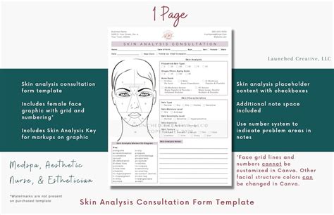 Skin Analysis Consultation Form Template Esthetician Aesthetic Nurse Medspa Intake Skin