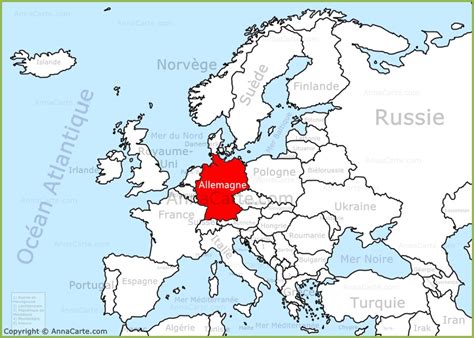 Cartes routières et touristiques avec index des villes et villages, distances et temps de. Allemagne sur la carte de l'Europe - AnnaCarte.com