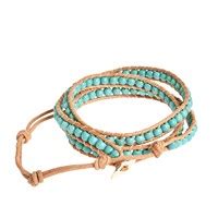 Natural Beauty Gemstones Crystal Triple Wrap Nude Leather Bracelet