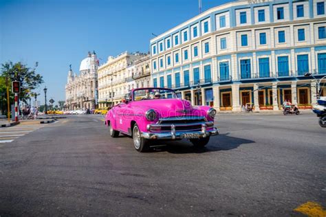 Retro Car As Taxi With Tourists In Havana Cuba Editorial Stock Photo