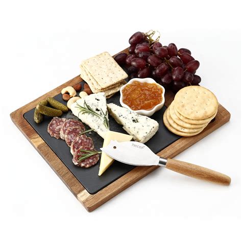 Buy Hecef Acacia Wood Cheese Board Set With Black Slate Cheese Knife