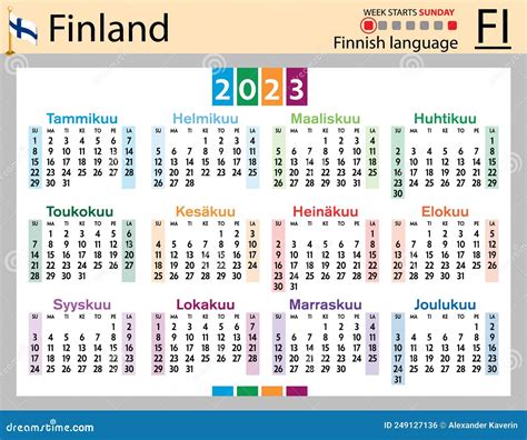 Finnish Horizontal Pocket Calendar For 2023 Week Starts Sunday Stock