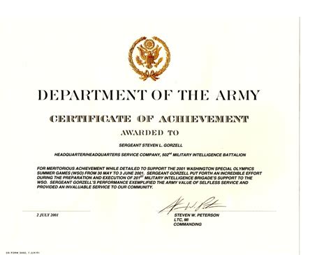 Military Awards Certificates And Training Steven Lee Gorzell