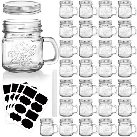 Buy Deayou 30 Pack 8 Oz Glass Mason Mugs With Silver Screw Lids Small Mason Cups With Handles