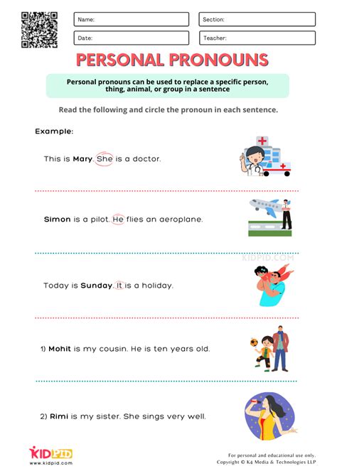 Personal Pronouns Worksheets For Grade Kidpid