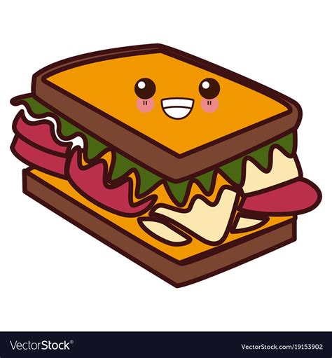 Sandwich Delicious Food Kawaii Cute Cartoon Vector Image