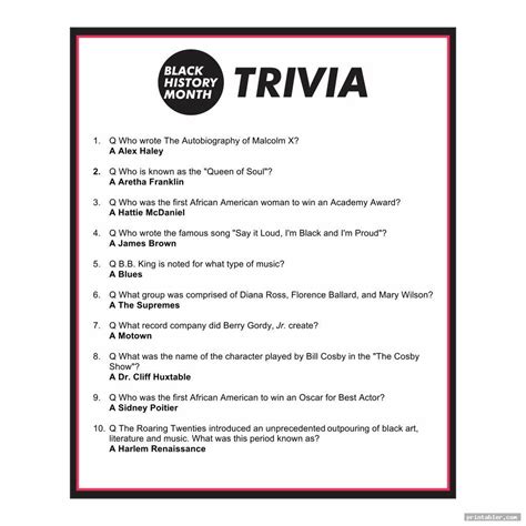 Color the locations of the template that you desire to use. Black History Month Trivia Printable - Gridgit.com