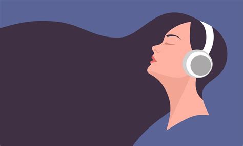 girl wearing wireless headphones listening to music with free space for text vector