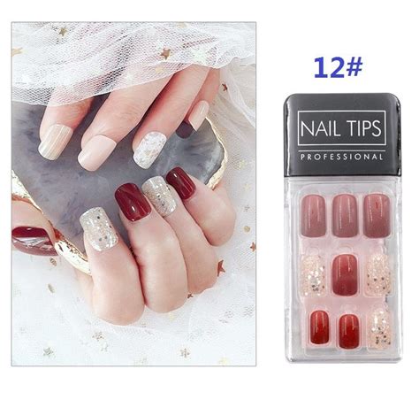 Full Cover Uv Gel Glitter False Nail Artificial Tips For Decorated