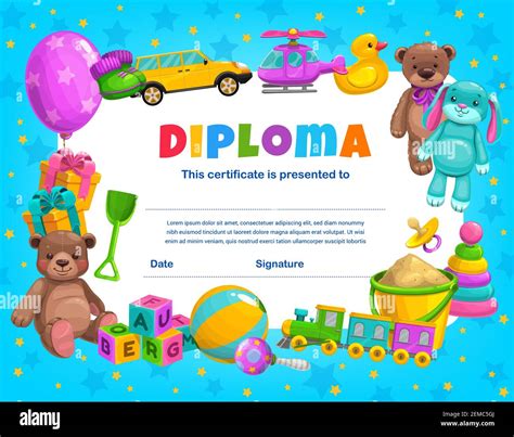 Kids Diploma Kindergarten Certificate Template With Baby Soft Bear And