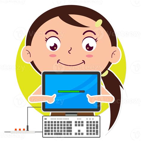 Girl Playing Computer Cartoon Cute 16587310 Png