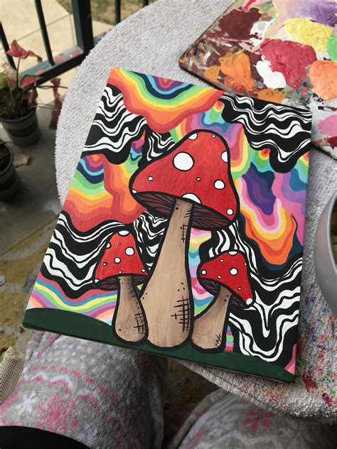 Trippy Mushrooms Hippie Painting Mini Canvas Art Diy Canvas Art