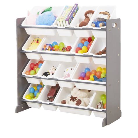 Wooden Kids Toy Storage Organizer With 16 Plastic Bins X Large Safety