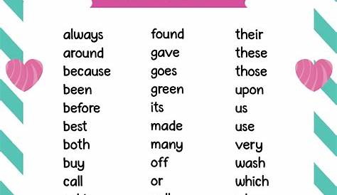 sight words for second graders