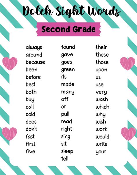 2nd Grade Sight Words List