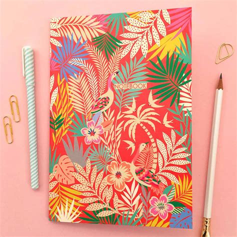 A5 Tropical Printed Notebook In Red By Elvira Van Vredenburgh Designs