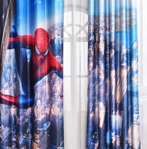 New Modern Spiderman Fabric Cartoon Blackout Curtains For Kids Room