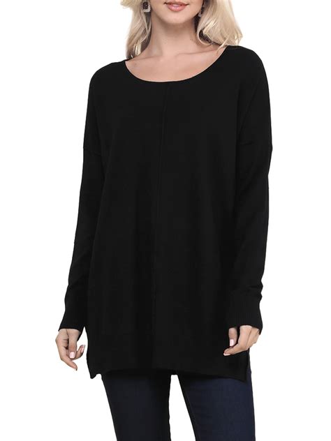Doublju Womens Long Sleeve Round Neck Loose Fit Knit Sweater With Plus
