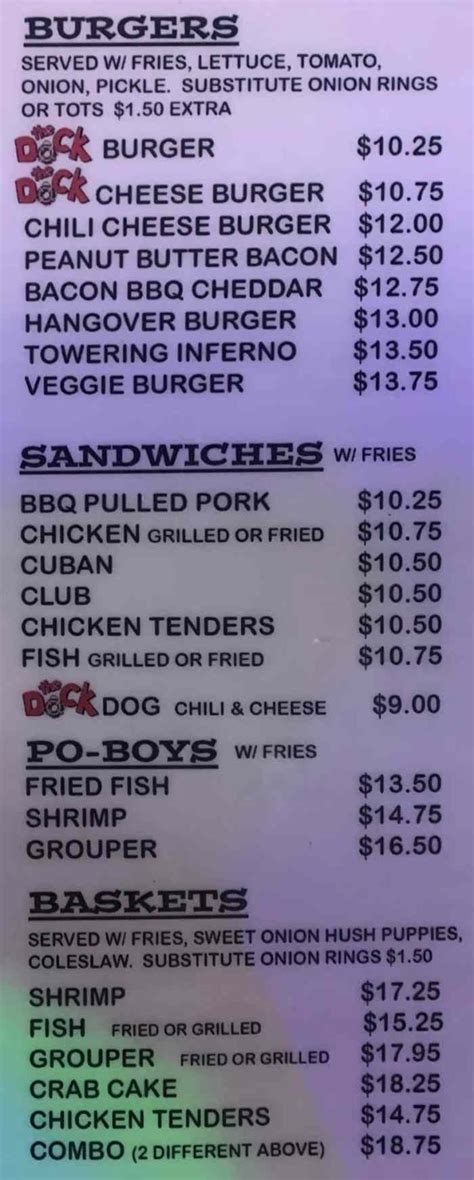 The Dock Menu Pensacola Beach Fl