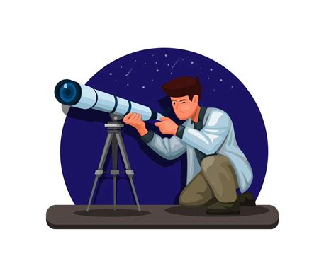 Científico Astrónomo Que Usa La Ilustración Del Concepto De Telescopio