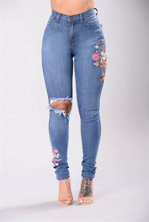 Hot Sexy Skinny Jeans Women Streetwear Ripped Embroidery Fashion High