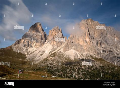 Sassolungo Langkofel Group Dolomites Italy View From Sella Pass