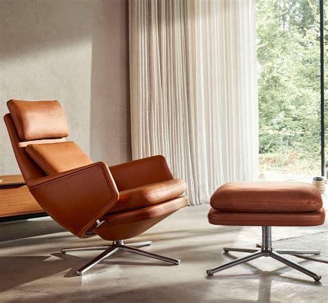 Contemporary Armchair Grand Relax And Ottoman Vitra Leather Cast