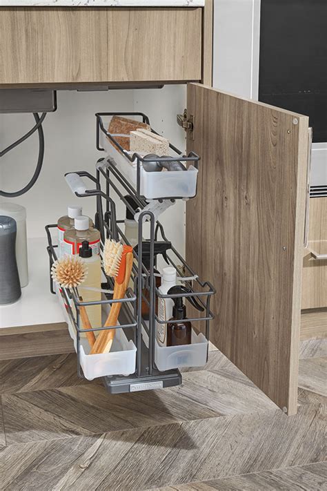 Locking handle for increased safety and security. Deluxe Cleaning Caddy - Omega Cabinetry